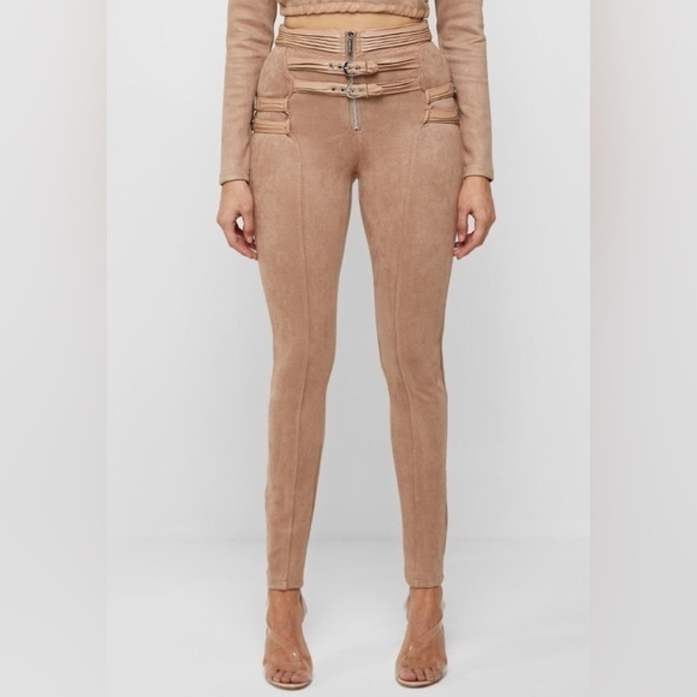 NWF Maniere de voir cream faux suede buckle leggings